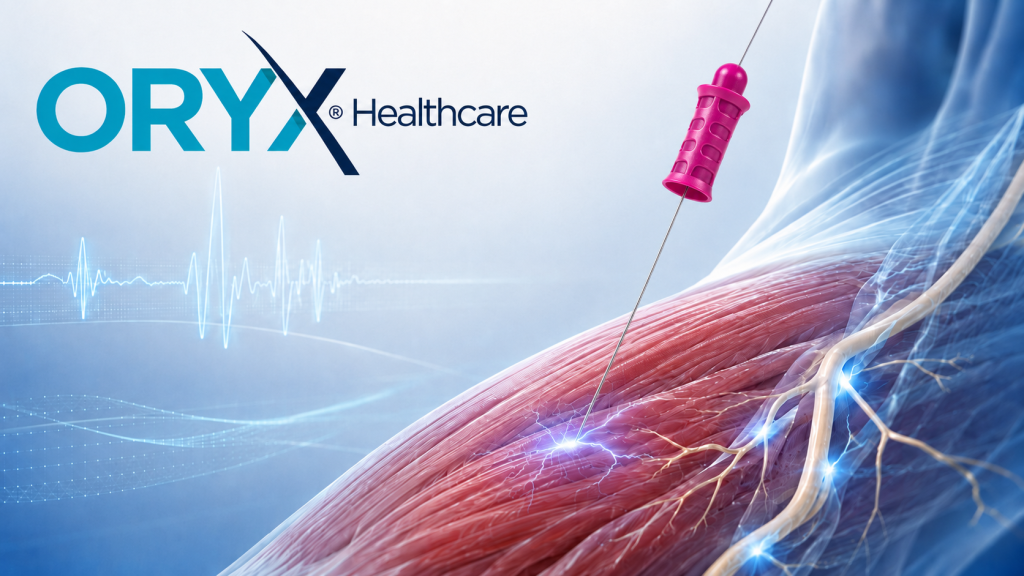 Concentric EMG needle electrode recording muscle electrical activity during electromyography